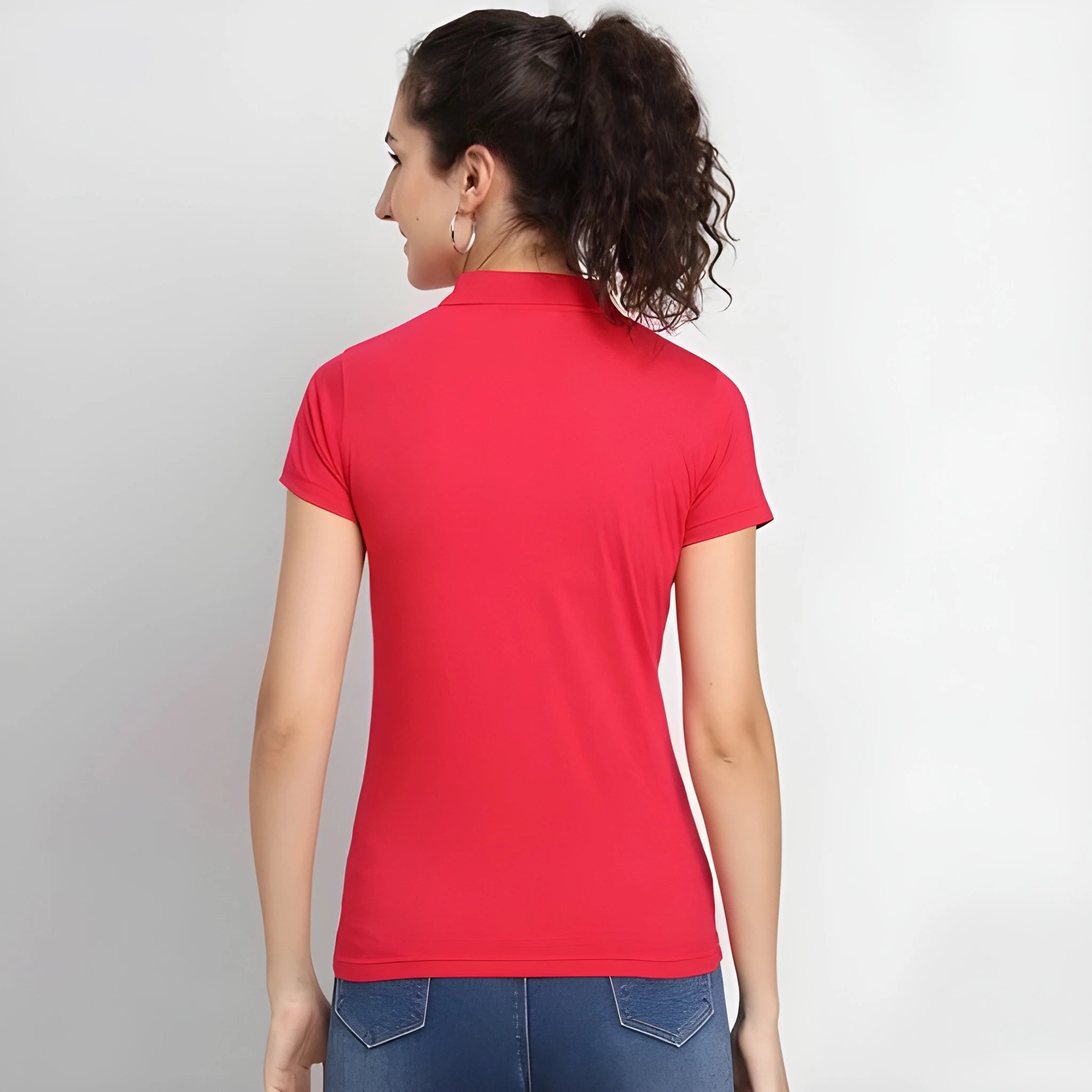 Red Cotton Blend Polo Neck Tshirt