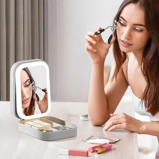 White Jewelry Box with LED Mirror Home Accessories