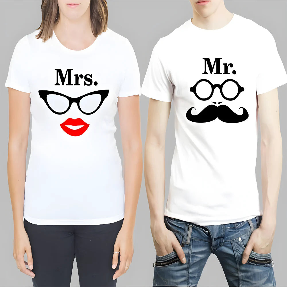 White Printed Couple Tees