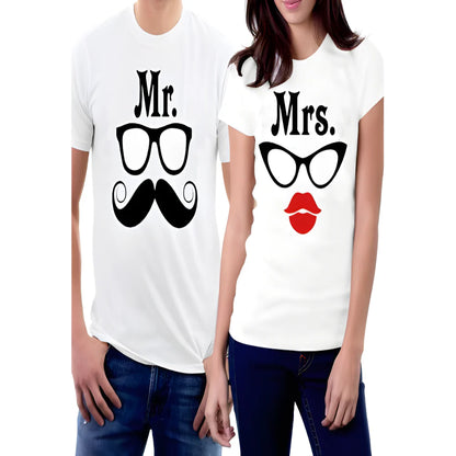 White Printed Couple Tees clothing