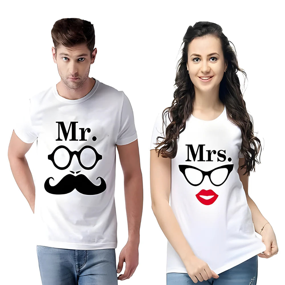 White Printed Couple Tees