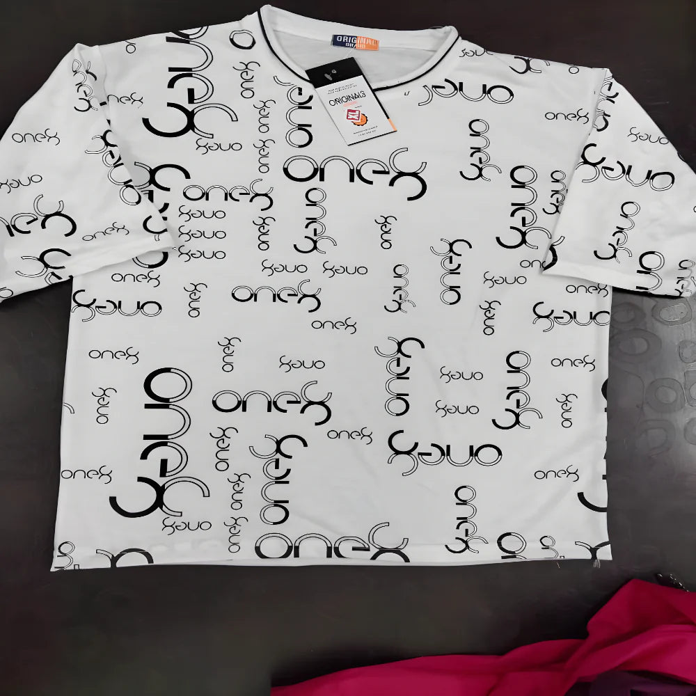 White Printed Polyester Tee clothing