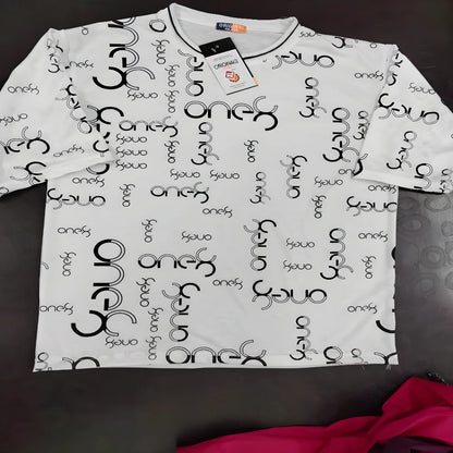 White Printed Polyester Tee clothing