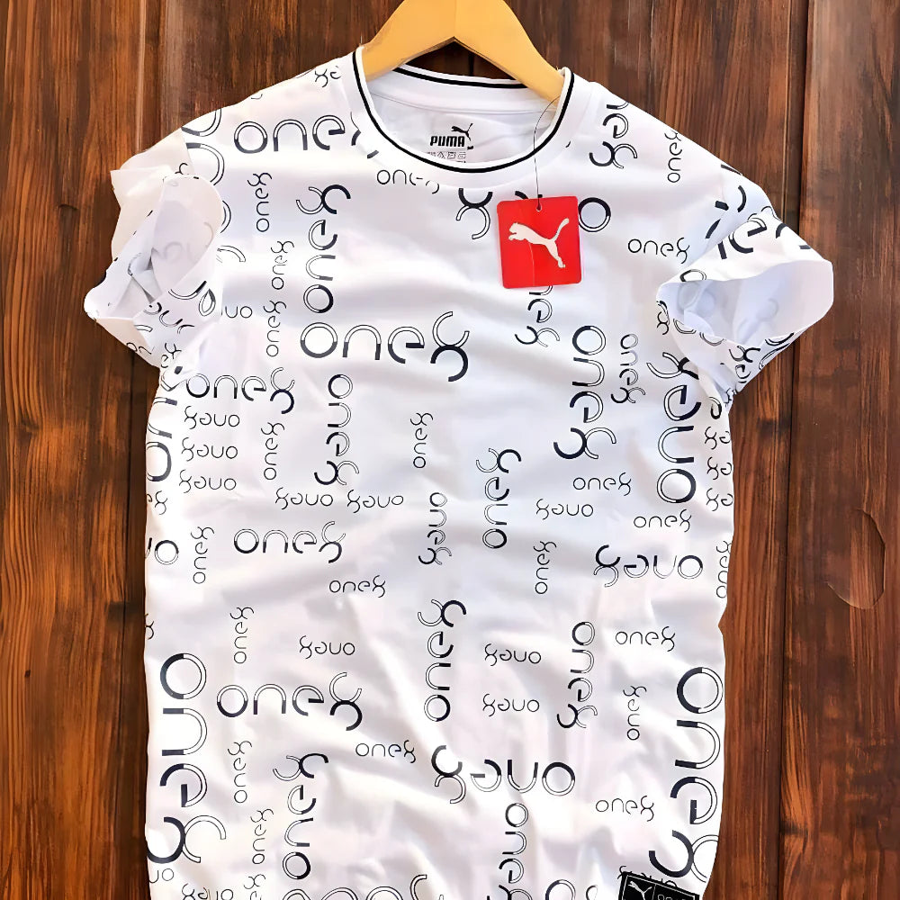 White Printed Polyester Tee clothing