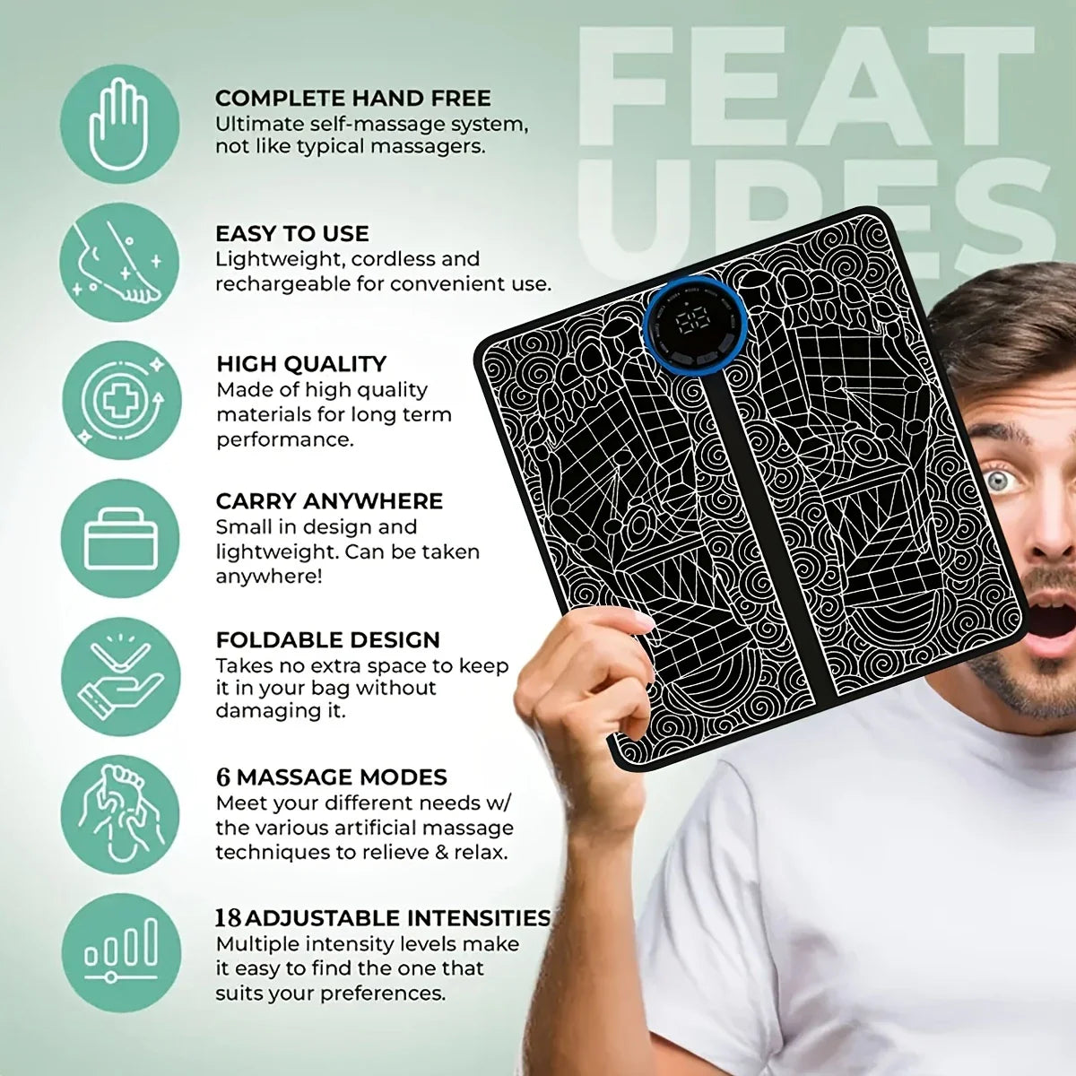 Wireless Electric Foot Massager Mat – Foldable & Portable with 8 Modes