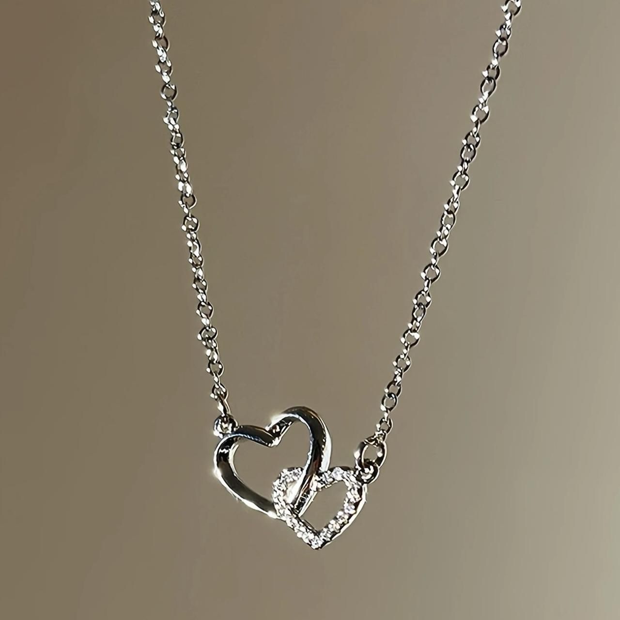 Women’s Dual Heart Pendant with Chain Micro Plating