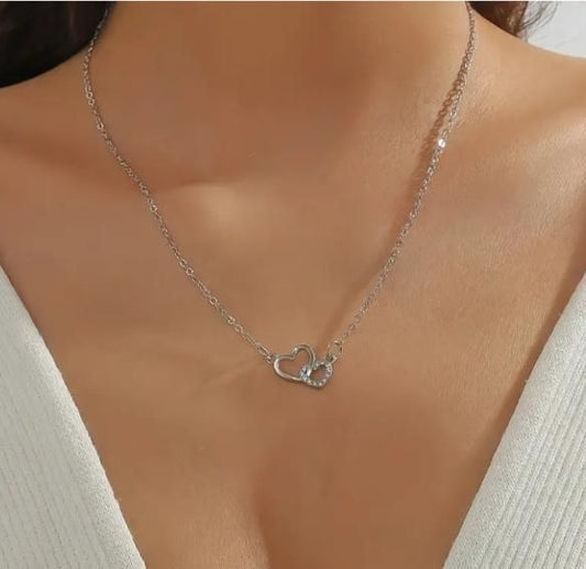 Women’s Dual Heart Pendant with Chain Micro Plating