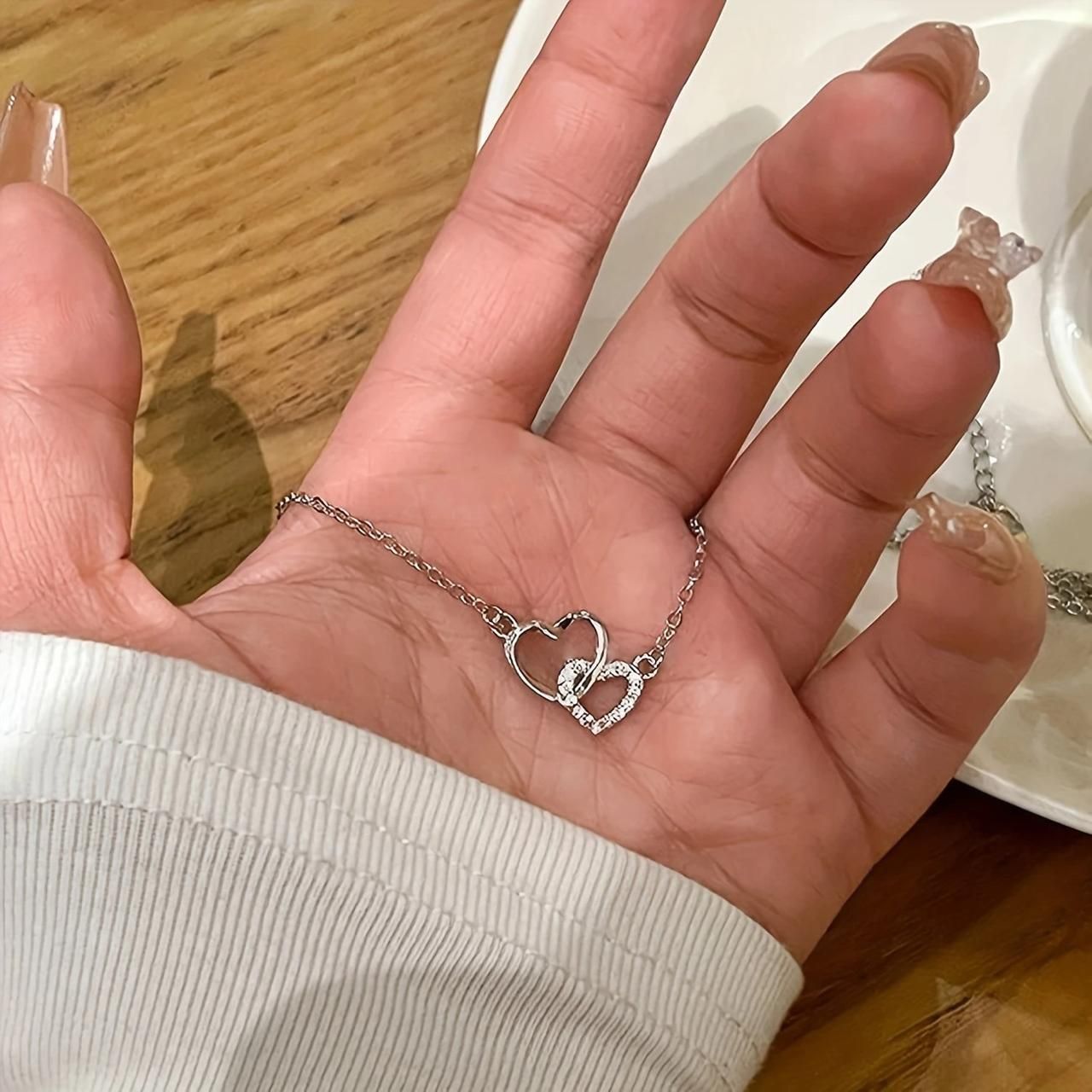 Women’s Dual Heart Pendant with Chain Micro Plating