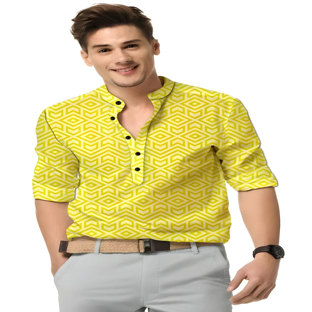 Yellow Printed Cotton Shirt clothing