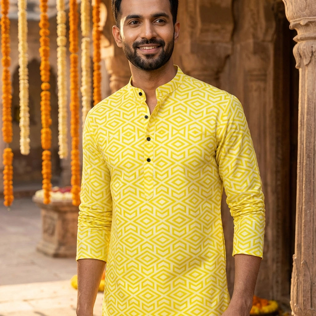 Yellow Printed Cotton Shirt