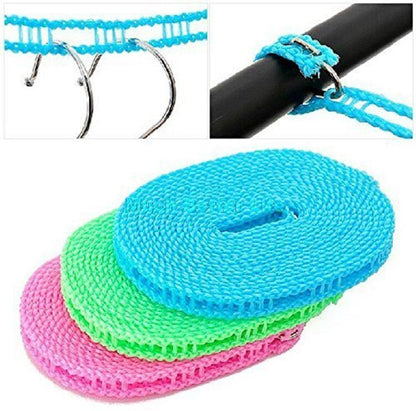 Anti-Slip Clothes Washing Line Drying Nylon Rope with Hooks